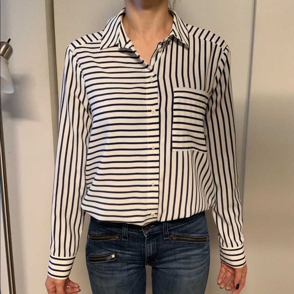 Topshop Navy Stripe Pocket Shirt